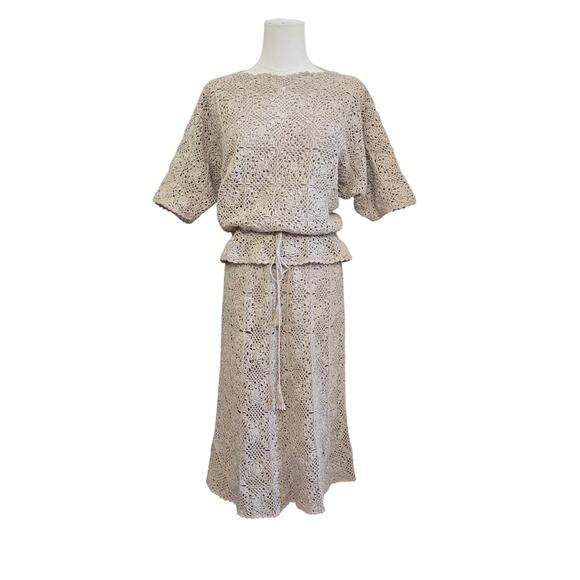 R&K Originals Vintage Womens Hand Crochet Knit Top & Skirt Set 10 Boho Natural - Picture 1 of 12